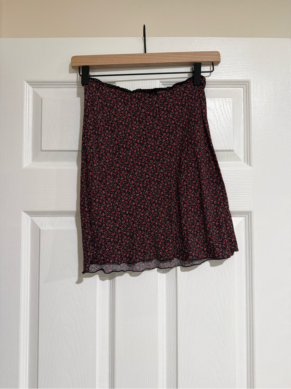 Brandy Melville Black Mini Skirt with Pink Floral Print